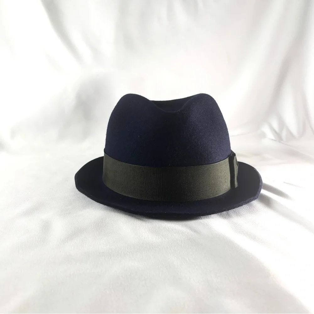 Paul Smith Vintage Wool Felt Fedora Hat • Navy Blue Ribbon Trim • Classic Preppy